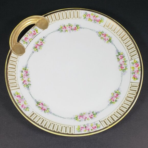 Nippon Handled Plate – Hand Painted Roses & Gold Trim, 7.5” - Picture 1 of 8